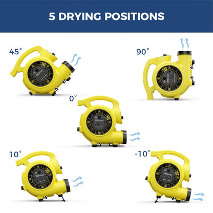 ALORAIR 600 CFM Air Mover Blower Fan for Industrial, Workshop, and Home Use - 3 Speeds, 5 Adjustable Angles and Daisy Chain - Ideal for Water Damage Restoration and Plumbing - GF600A Yellow