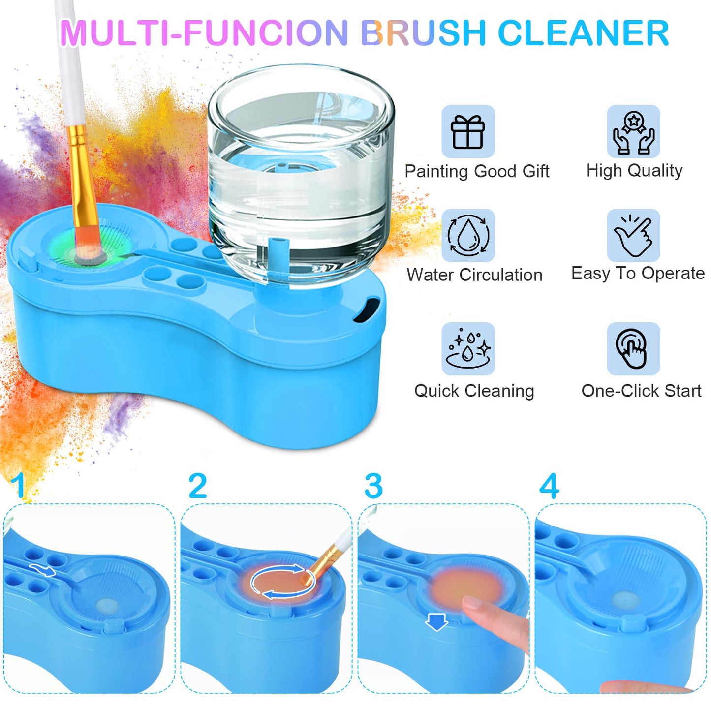 Mikiwon Painting Station, Paint Brush Cleaner and Silicone Art Mat 20"X16" with 10 Paint Brushes, Paint Brush Rinser, Art Supplies Set (Blue)