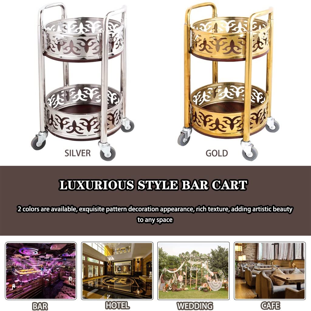 Bar Cart with Wheels High-end Restaurant Luxury Style Serving Cart, Portable Mobile Double Armrest Drink Cart, Banquet Service Equipment (Color : Gold, Size : 80 * 40cm)
