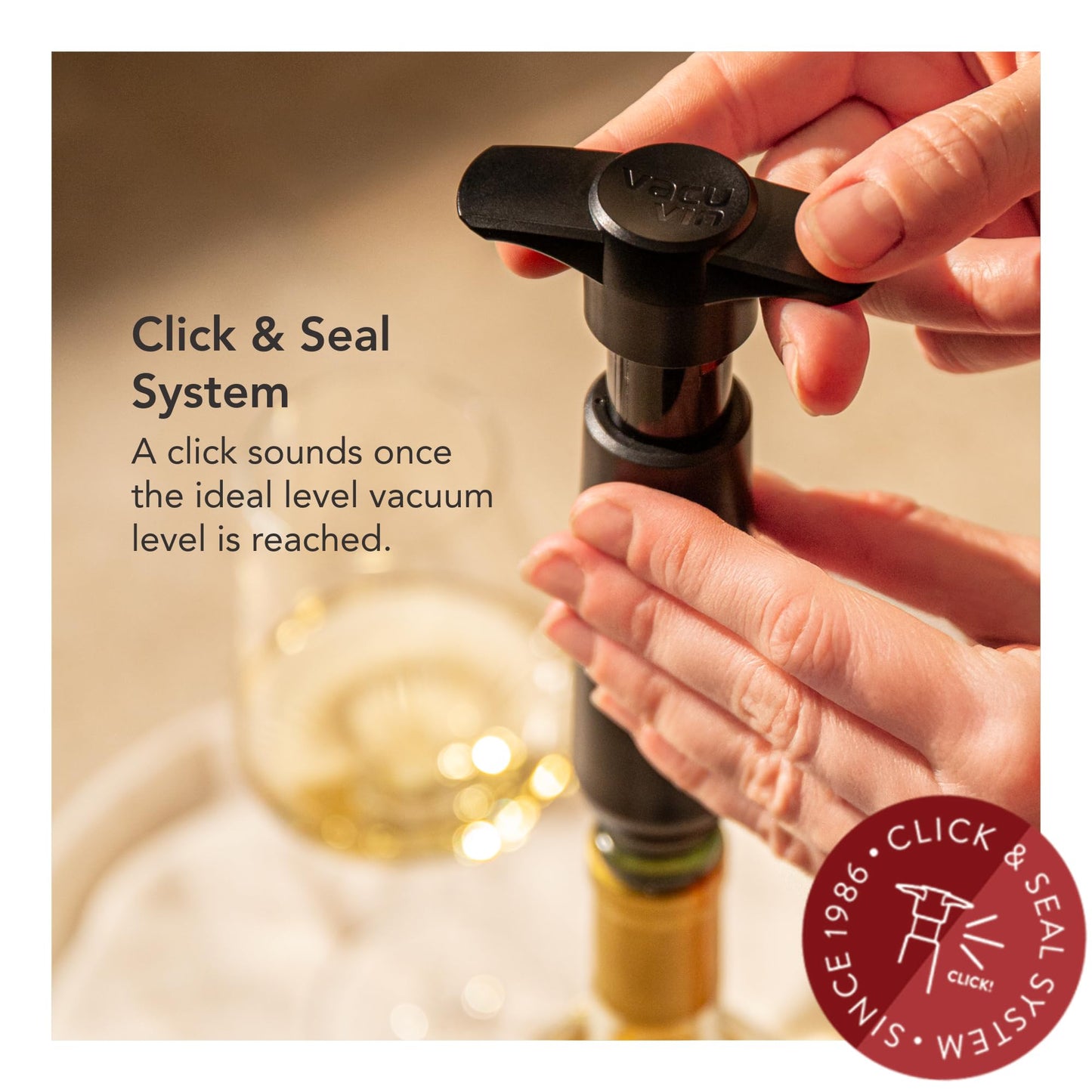 Vacu Vin Original Wine Saver with 4 Vacuum Bottle Stoppers – Wine Preserver Pump for Red or White Wine – Manual Air Remover System – Airtight Seal – Keep Wine Fresh Longer – Black