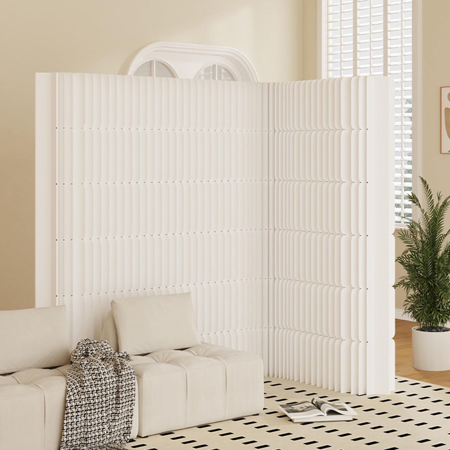 Multi-Functional Freestanding Kraft Paper Room Divider - Folding Privacy Screen for Home & Office Use, Stylish Partition for Living Room, Conference Spaces, and Work Areas
