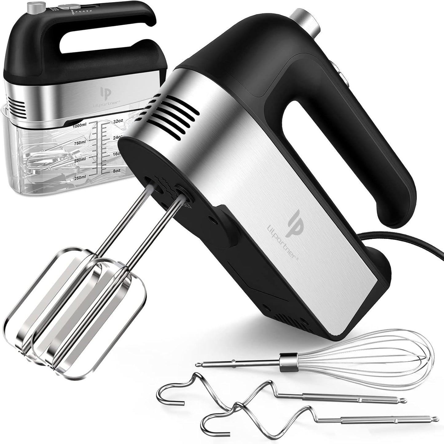 **Regine Switzerland Electric Hand Mixer - 450W with Turbo Boost & 5 Speed Settings | Includes Scale Cup & Accessories - Black**