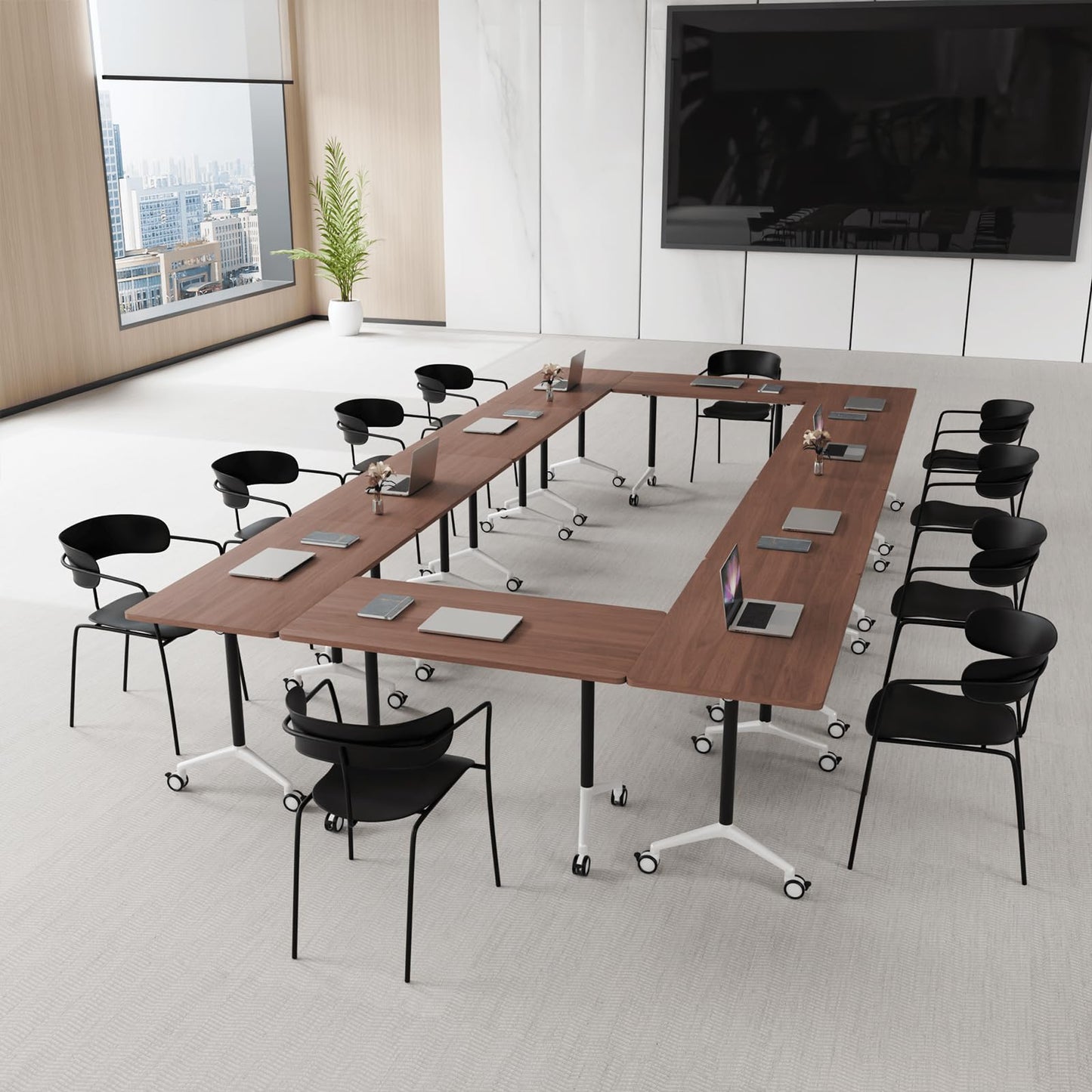 rzoizwko 55.1" Folding Conference Table with Wheels,2 Pack Heavy-Duty Flip-Top Reconfigurable Training Table System,Rolling Conference Room Tables for Office, Classroom & Meeting Rooms