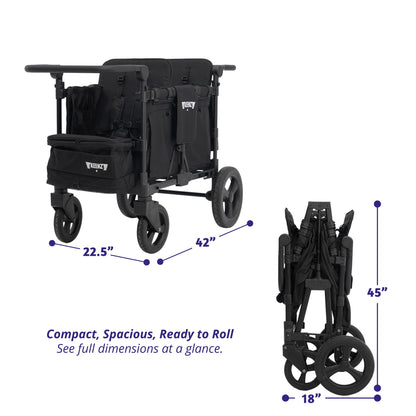 Keenz MOOV 2-Passenger All-Terrain Stroller Wagon with Reclining Seats, Cooler Bin, Push/Pull Handle, and Rubber Wheels – Foldable Wagon for Kids and Toddlers, Black