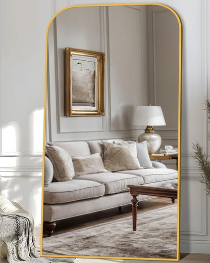 Antok Full Length Mirror, 81"x41" Floor Mirror Freestanding, Arched Floor Standing Large Full Body Mirror with Stand for Bedroom, Hanging Mounted for Living Room, Gold