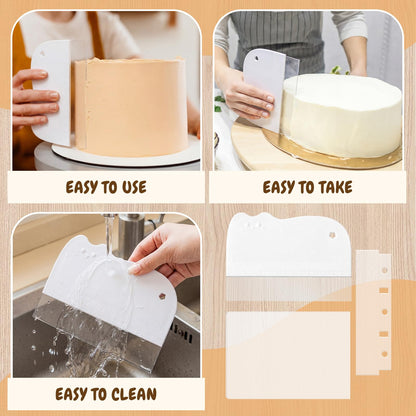 Zhehao 4 Pcs Cake Smoother Scraper Plastic Cake Scraper for Bread Pastry Chef Bakery Decorating Supplies Cute Kitchen DIY Essential Baking Utensil Food-grade Materials