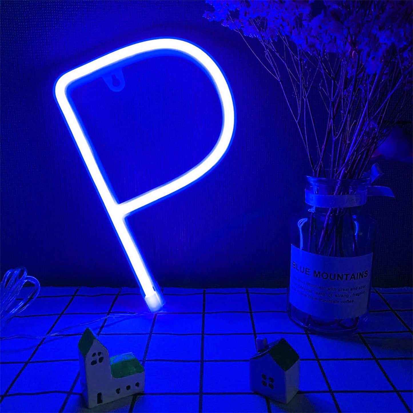 ENUOLI LED Letter Neon Sign Lights Alphabet Letter Marquee Signs Neon Night Lights Battery and USB Operated Neon Letters Neon Words Wall Lights for Christmas Birthday Wedding Party Bar Bedroom (P)