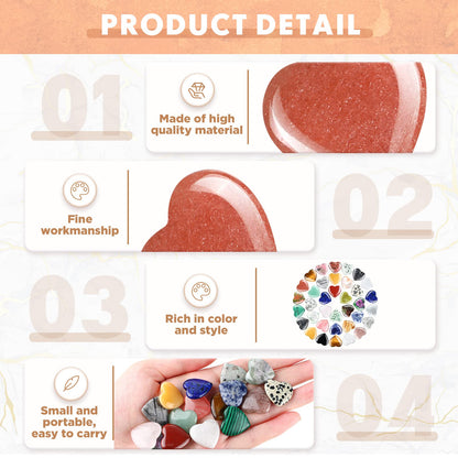 Nuenen 40 Pcs 0.8 Inch Heart Shaped Crystal Worry Stone Bulk Heart Rock Tiny Trinkets Healing Crystal Gemstone Employee Appreciation Gifts Palm Pocket Love Carved Rock for Mom Women Meditation