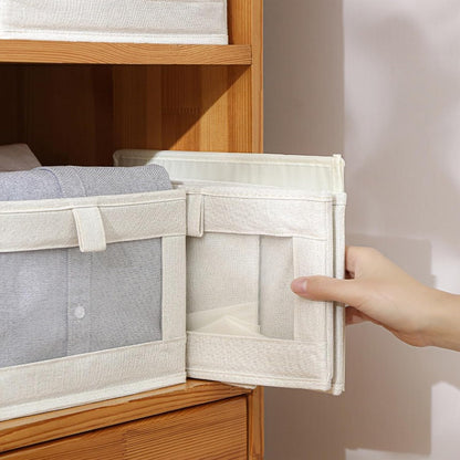 Skiennix Linen Closet Organizers - 10 Pack Foldable Storage Bins with Clear Window for Clothing & Jeans
