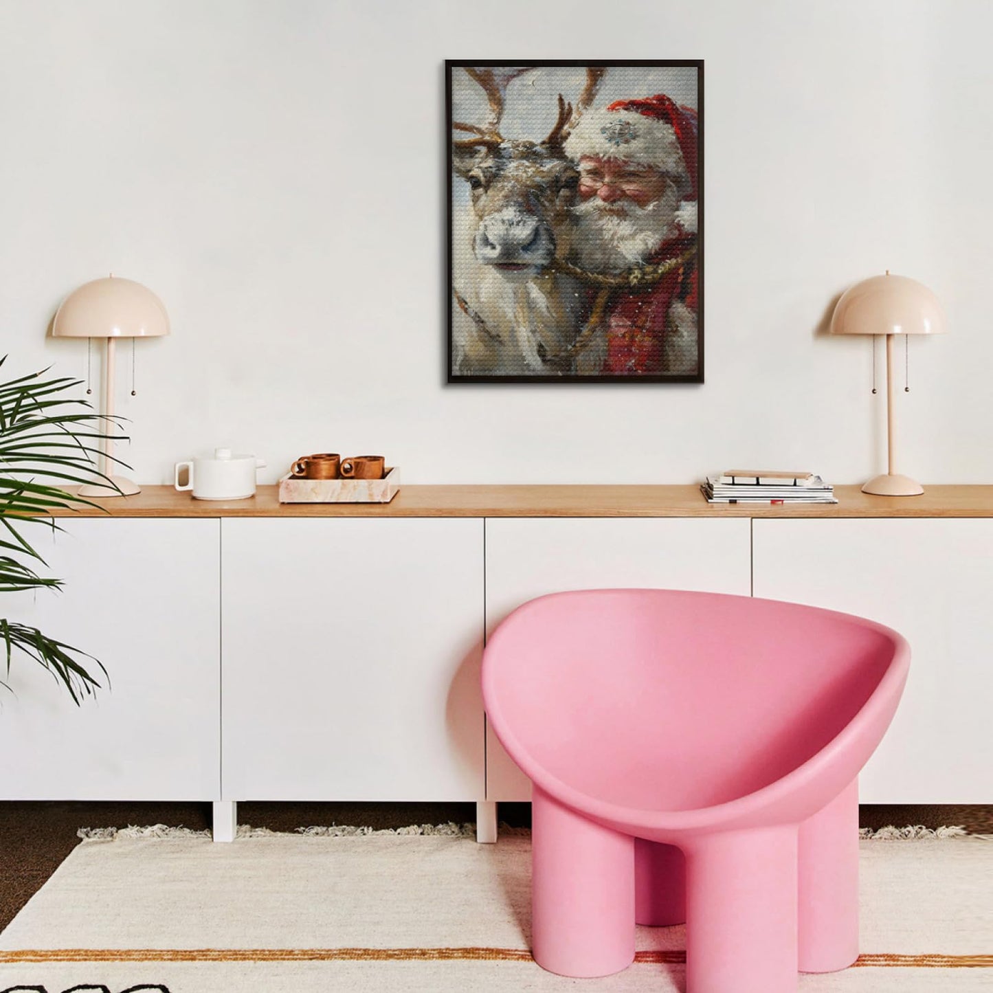 CVURMFH 5D Winter Diamond Art Kits for Adults Beginners,Xmas Christmas Santa Claus Deer Diamond Art,DIY Full Round Drill Christmas Diamond Painting Kits for Adults 16x20 Inch