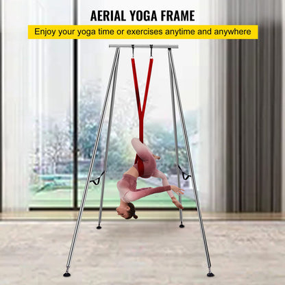 Happybuy Yoga Sling Inversion, 9.6 FT Inversion Yoga Swing Stand 68lbs, 551lbs/250kg Aerial Yoga Frame with 236in/6m Yoga Swing Inversion Sling Body Yoga Bundle Safety Belts Wine Red