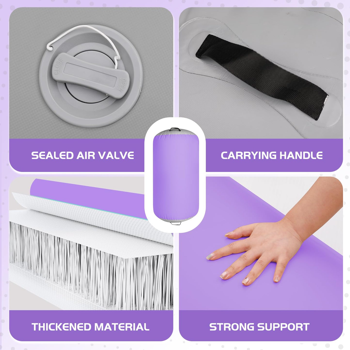 KIKILIVE Inflatable Gymnastics Tumble Mat 13ft and Air Roller 40x23inch Purple Gray, Air Mat Track 4 inches Thickness and Air Roller Gymnastics Barrel with Electric Air Pump for Home Use Outdoor Training Cheerleading Beach Park