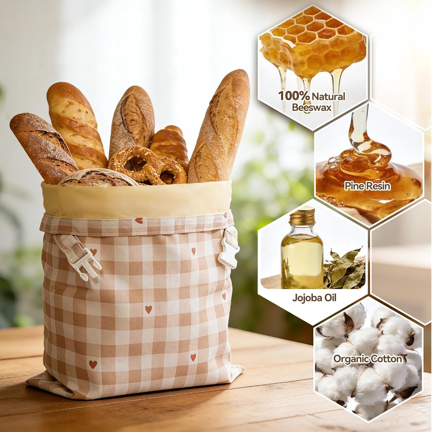 2 Beeswax Bread Bags for Sourdough, pcs Reusable Beeswax Bread Bags for Homemade Sourdough, XL Cotton and Linen Food
