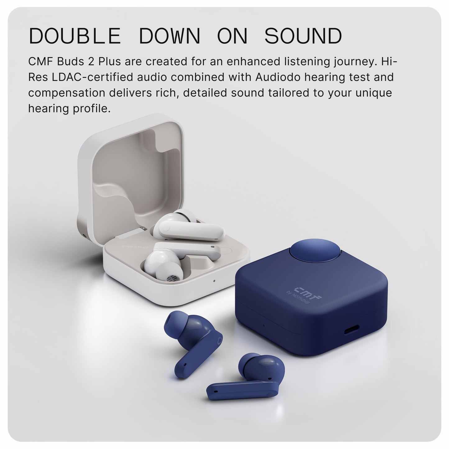 CMF Buds 2 Plus Wireless Earbuds Adaptive Noise Cancelling, Hi-Res Audio Bluetooth Headphones, 12mm Drivers for Deep Bass, 50dB ANC 61.5H Playtime, Sport Ear Buds with 6 Mics, Blue