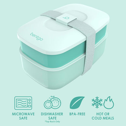 Bentgo Classic Adult Bento Box, Stackable 3-Compartment Lunch Box with Removable Utensil Set, BPA-Free (Coastal Aqua)
