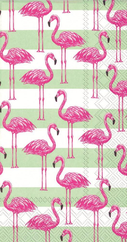 16-Count, 8.5 4.5-Inches, IHR Rosanne Beck Collections Guest Towel Buffet Paper Napkins, x Flamingo Stripe