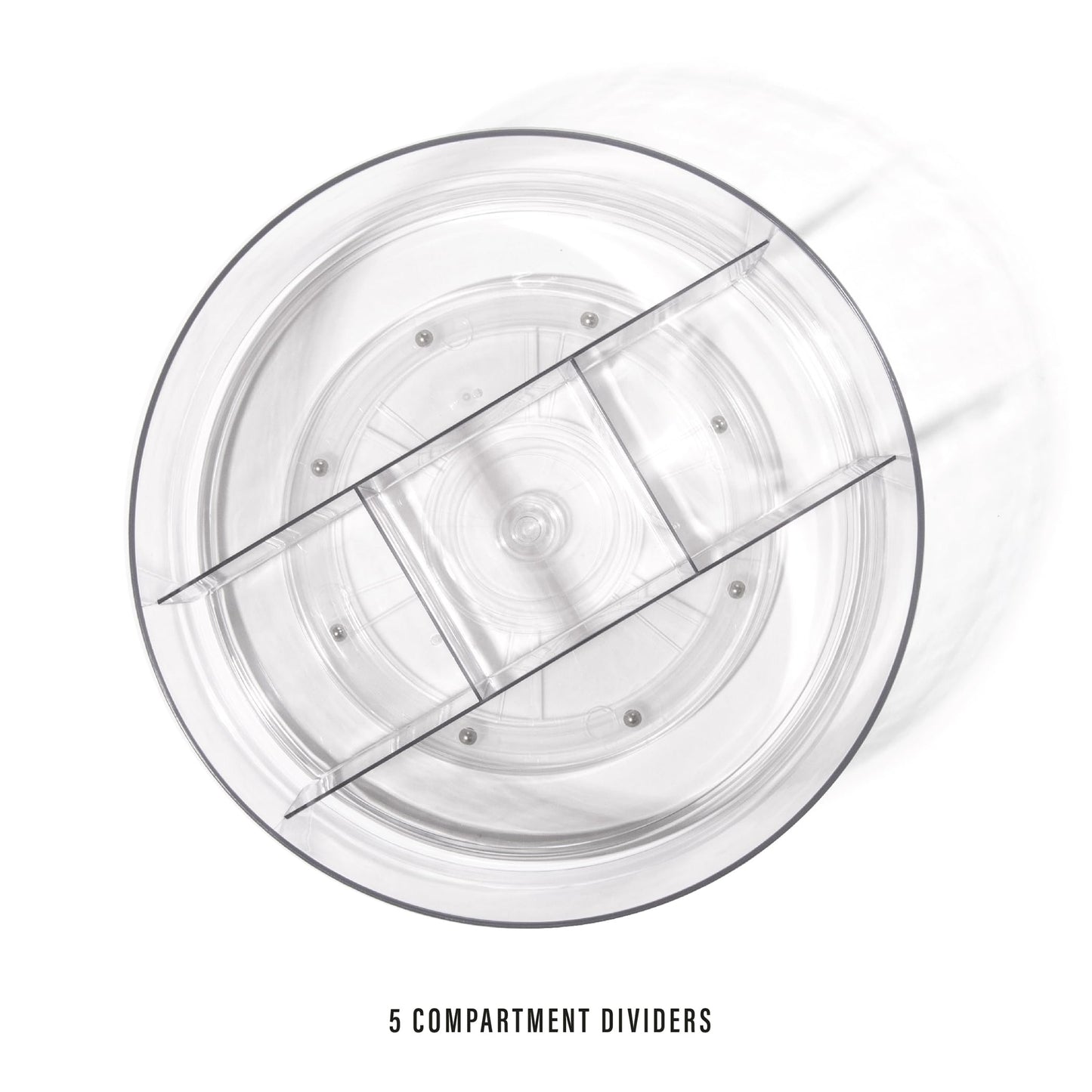 BINO Plastic Round Turntable Organizer with 5 Compartments - Clear | Spinning Divided Turntable Container | Rotating Organizer Storage for Bottle Condiments Fridge Kitchen Counter Pantry Bathroom