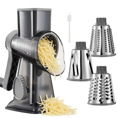LIOZERIA Rotary Cheese Grater Hand Crank with Suction Base | 3-in-1 Safe Shredder for Cheese, Vegetables & Nuts, Easy to Clean