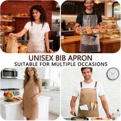 FunFlare 2 Pack Waterproof Translucent Apron with Large Pockets,Cross Back Apron Cooking Apron for Dishwashing, Cleaning Fish, Gardening, Lab Work, Butcher and Dog Grooming(White&Brown)