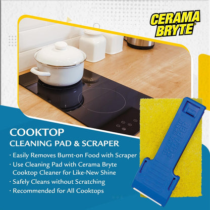 Cerama Bryte Best Value Kit: Ceramic Cooktop Cleaner 28oz, Scraper, 10 Pads, Burnt-on Grease Remover 2oz, 4 Piece Set
