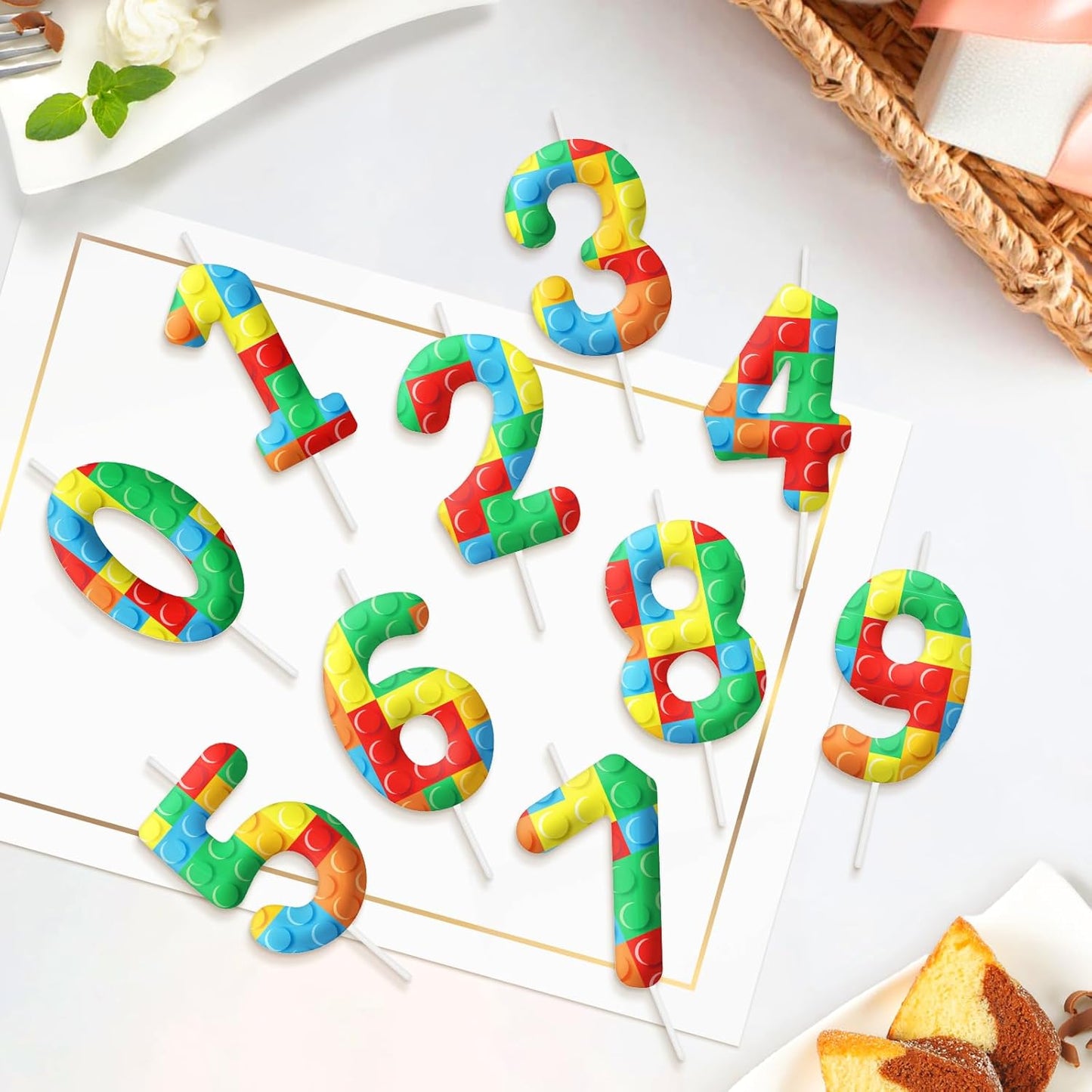 20th 20 Green Red Birthday Candles, Number Candle Cake Topper for Building Block Themed Birthday Cake Decorations