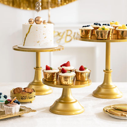 HBlife 3 PCS Gold Cake Stand Set (8"/10"/12" Plate) for 6-10 Inch Cakes, Dessert Table Display Set, Cupcake Stand for Party, Wedding, Birthday, Baby Shower, Anniversary (Metal)