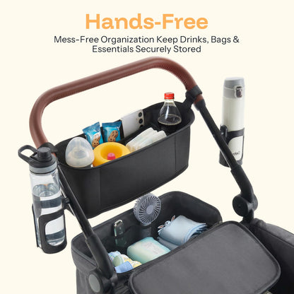 HARPPA Foldable Wagon for Kids, 2 Seater Stroller Wagon with Seats, One-Button Fold, UPF50+ Canopy & Mosquito Net, All-Terrain Wheels, Adjustable Handle, Easy to Store Dark Gray