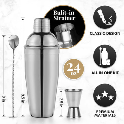 Set 4 Set, Set Set Premium Mixology Cocktail Shaker | Piece Bar Tool Silver Bar Cocktail Shaker for Drink Mixing
