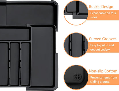 Silverware Organizer, Expandable Kitchen Utensil Drawer Tray with 9 Compartments, Large Cutlery Organizer for Forks,