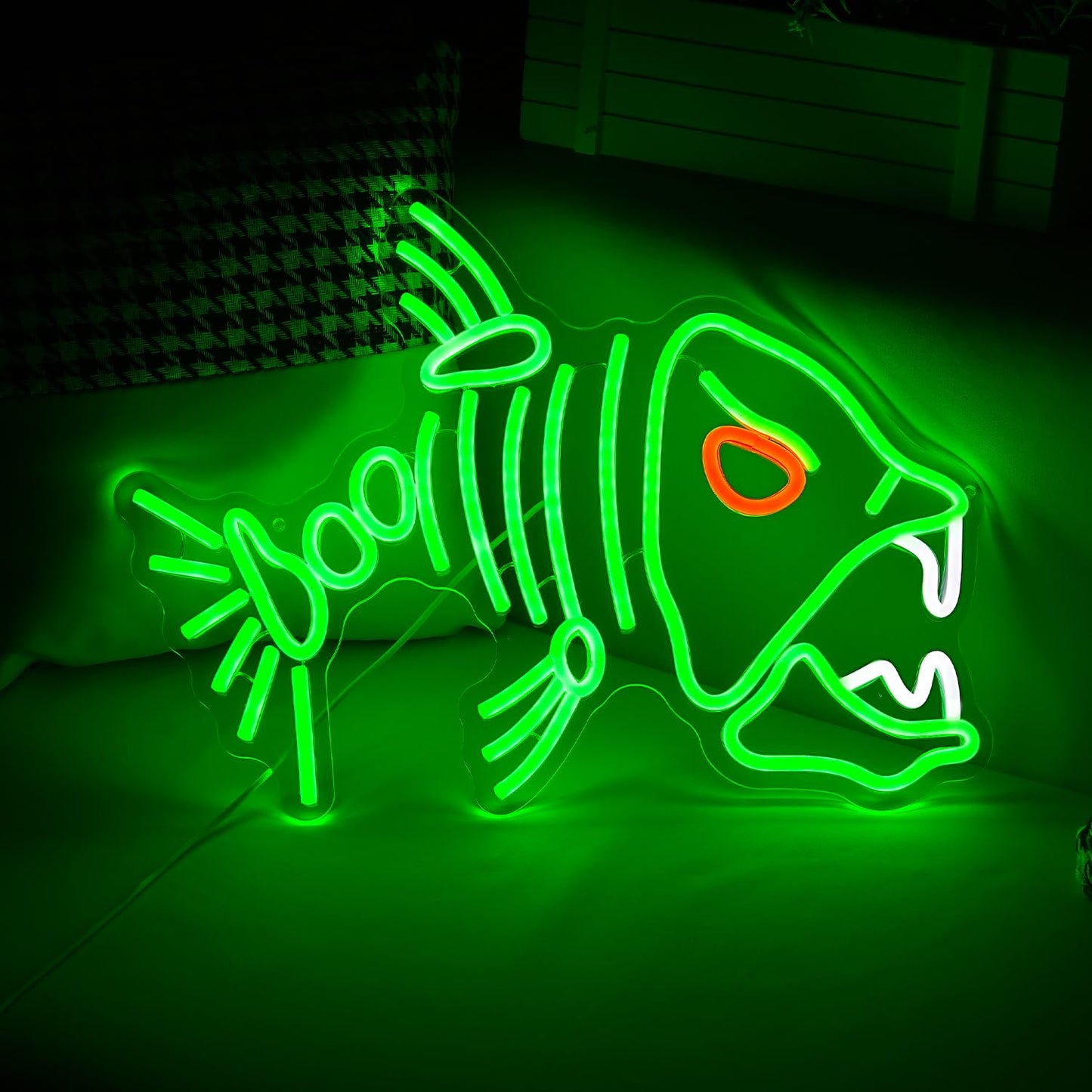 LIUOZHTEA Fish Neon Sign LED Skeleton Fish Neon Light for Wall Decor Dimmable Green Fish Bones Light Up Sign for Living Room Game Room Restaurant Man Cave Art Wall Decoration (16.7 ''*12.8 '')