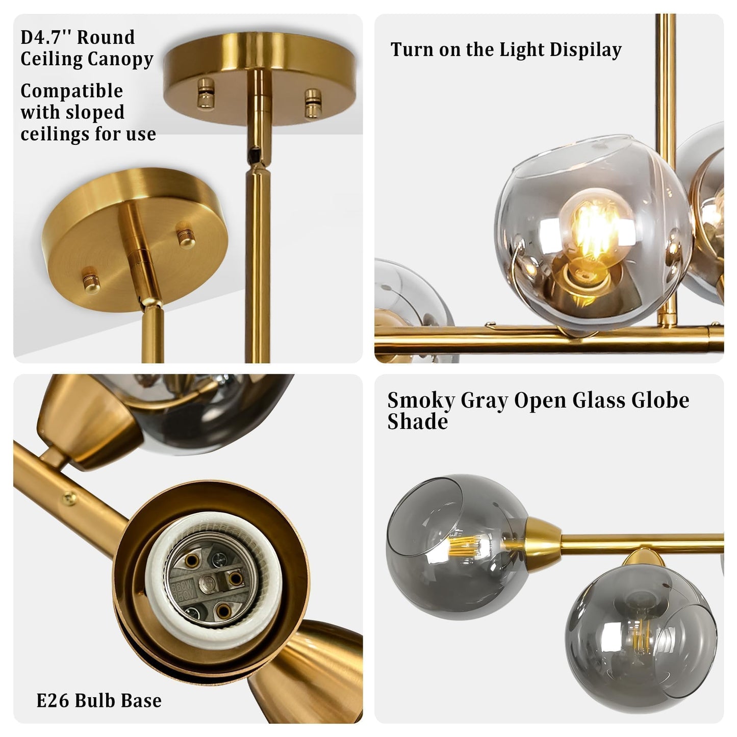 Lzawvm Linear Chandeliers Dining Room Gold Sputnik Chandelier 13-Lights Modern Glass Globe Chandelier 59 Inch 13 Lights Linear Dining Room Light Fixture