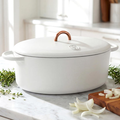 Great Jones Dutchess Cast Iron Dutch Oven Pot With Lid (Salt) - Large 6.75 Quart Size, Dual Handles - All Stovetop Safe - 500° Dutch Oven For Bread Baking | Dishwasher Friendly