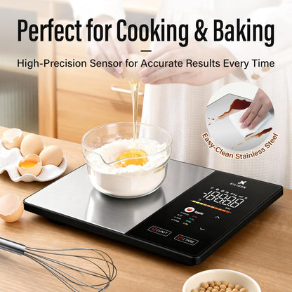 EILISON Smart Kitchen Scale with Nutrition Calculator, Digital Food Scale, Large TFT Color Display, Bluetooth App for 999+ Foods, Calorie Counter & 24 Nutrients Analyzer, 5000g Capacity (Black)