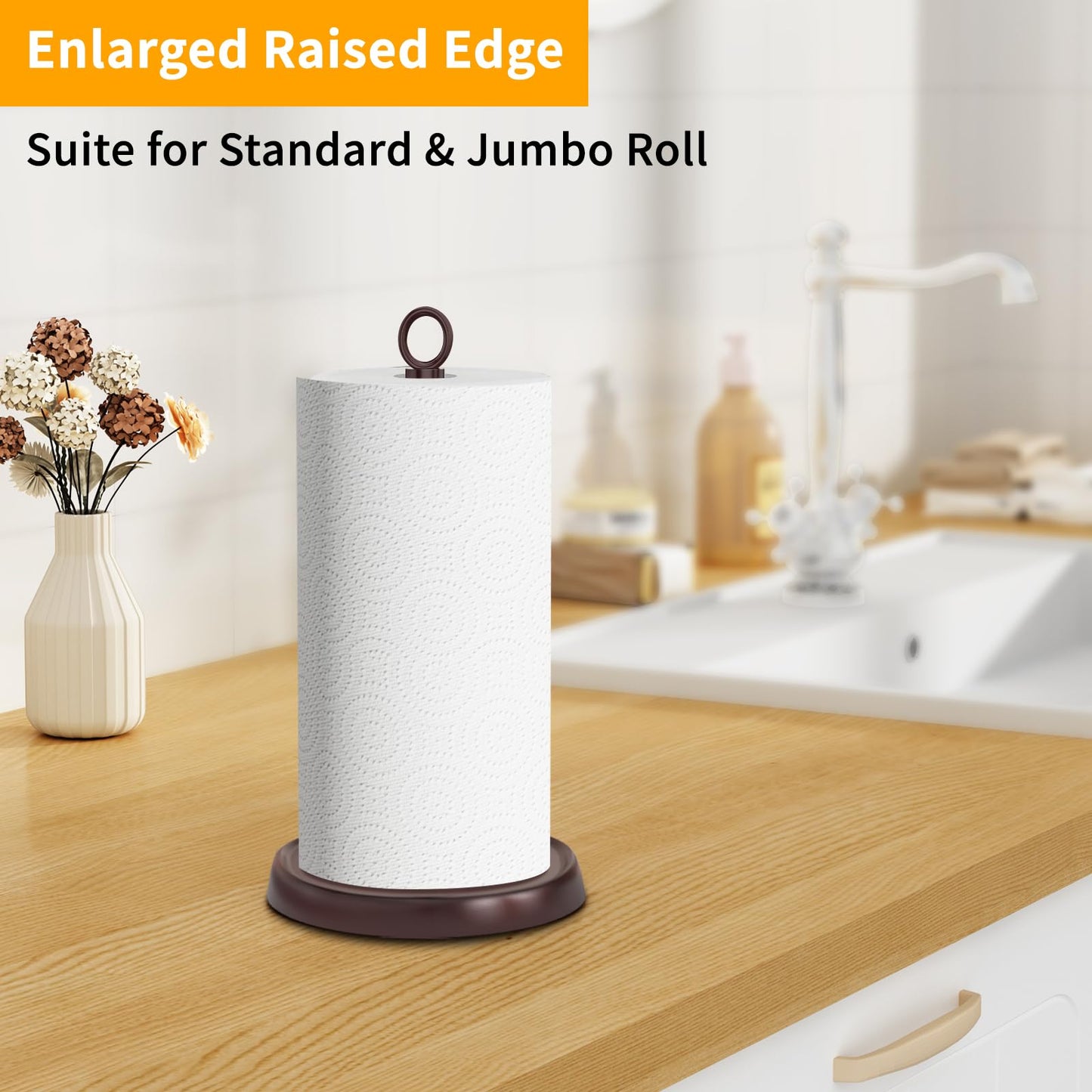 Oil Rubbed Bronze Paper Towel Holder Countertop, Oil Rubbed Bronze Kitchen Accessories Decor, Stainless Steel, Weighted Base, Paper Towel Stand for Bathroom Farmhouse Essentials