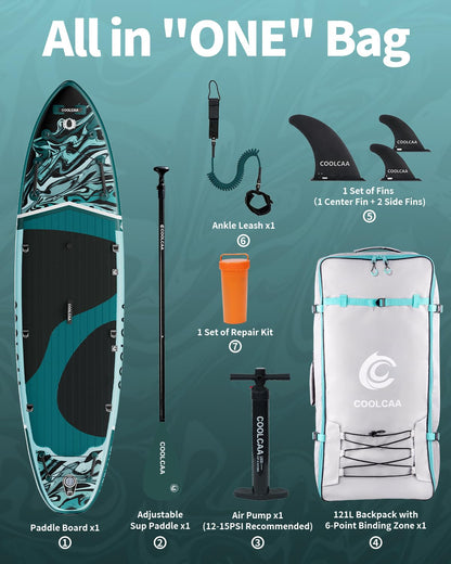COOLCAA Mermaid 11'6" Inflatable Stand-Up Paddle Board, 490Lbs Capacity SUP Board with 34'' Extra Wide, Fishing Paddleboard with Accessories & Bag for Adults Youth (Phantom Stream)