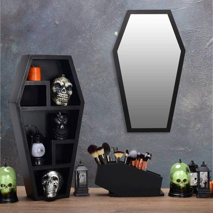 Coffin Brush Holder - Gothic Desk Organizer, Wooden Coffin Pen Holder for Bathroom, Living Room, Bedroom Decor (Black)