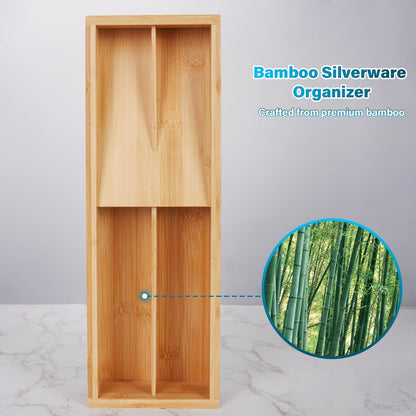 Bamboo Silverware Drawer Organizer Kitchen Utensil Tray Holder for Flatware, Cutlery, Spoon, Forks, Knives