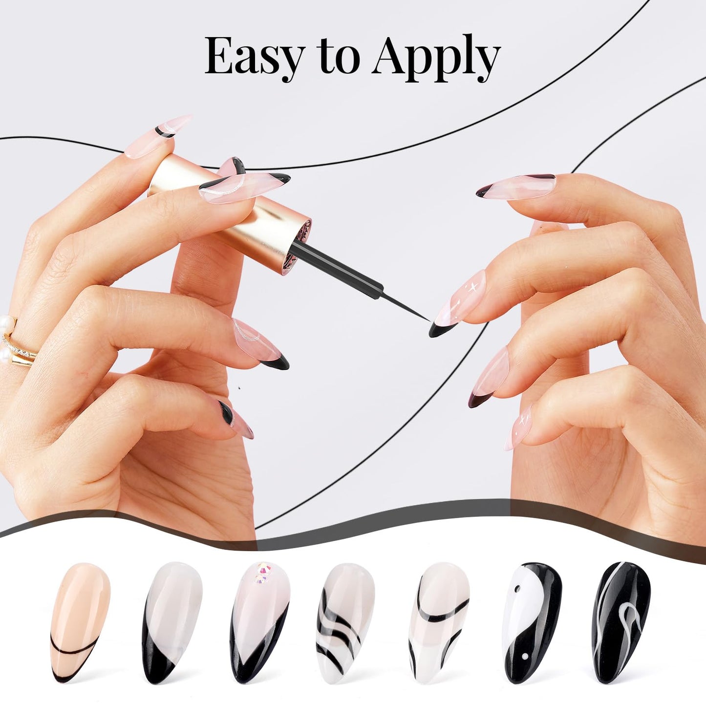 Beetles Nail Stamp, 4Pcs French Tip Tool Easy Manicure Nail Stamper Single Head Soft Silicone Long & Short French Tip Stamp Tool with 2Pcs Nail Scraper Decorations Gift for Women