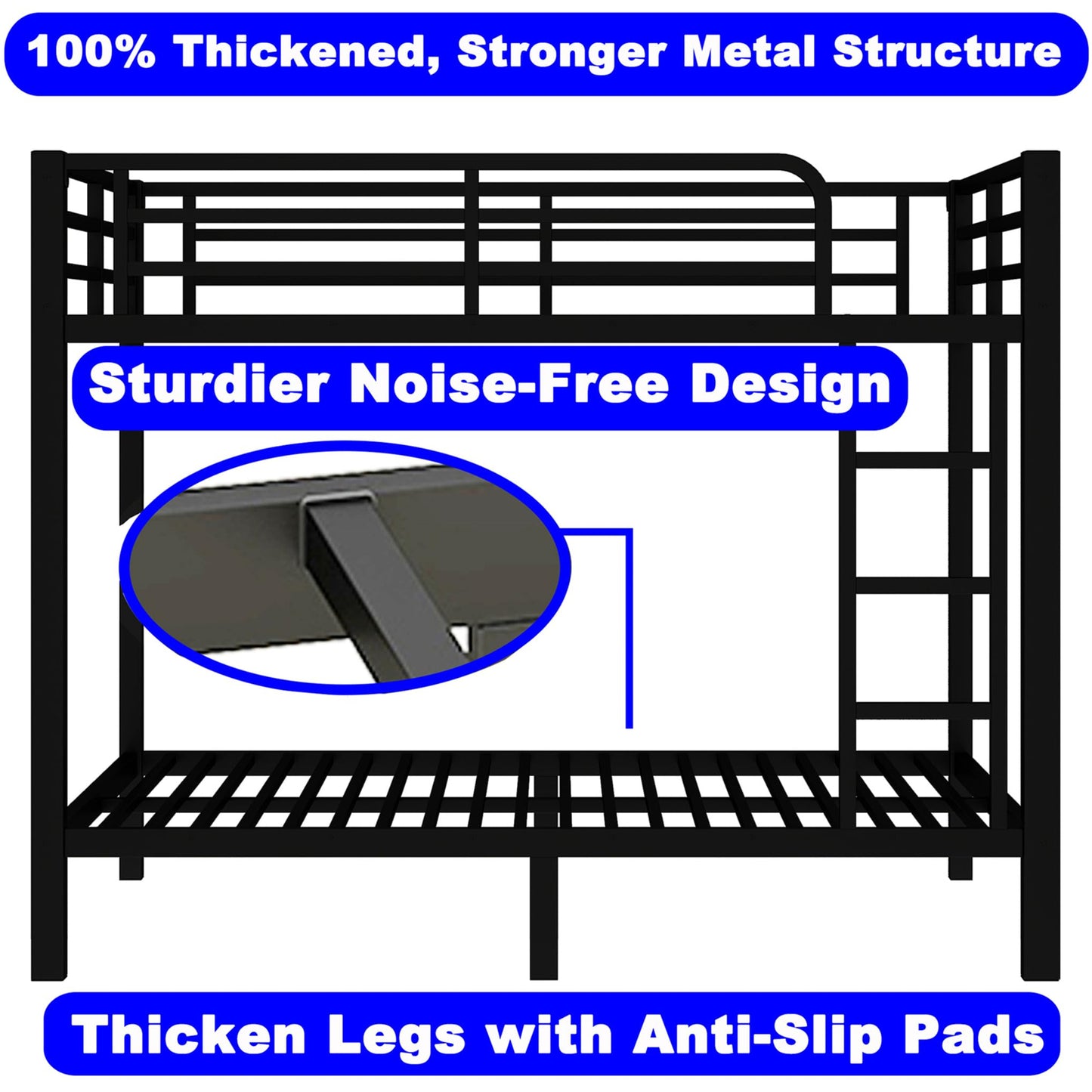 SIMPLEZC Upgraded Version Thickened Heavy-Duty Metal Full XL Over Full XL Bunk Bed, Higher Quality & Stronger Steel Bunk Bed Full XL Size with Ladder and Guard Rail for Adults (Black, Full XL)