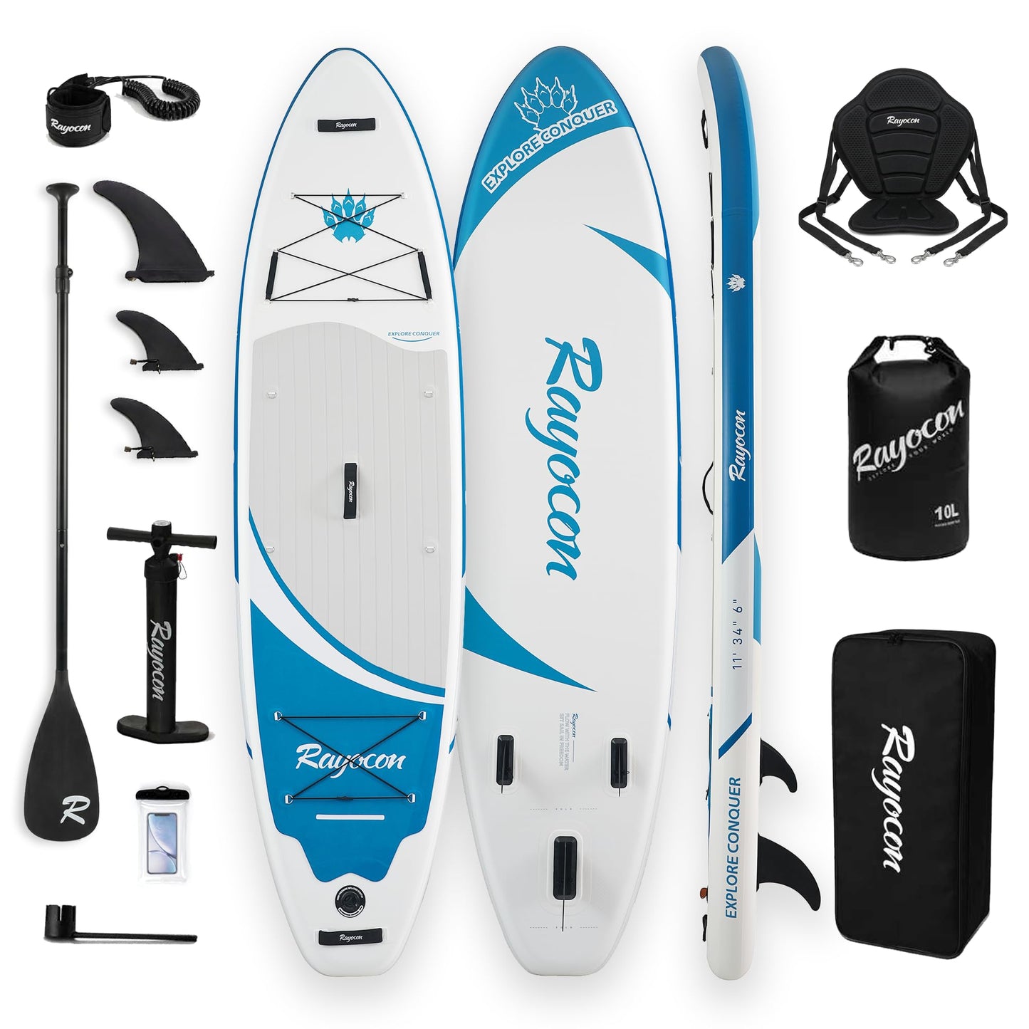Inflatable Stand Up Paddle Board with Kayak Seat, 11'×34" Extra Wide 2-in-1 SUP, Ultra-Stable for Adults & Dog, 450lbs, Dual Chamber Pump, Fiberglass Paddle, Wild Bear Claw Polar Design Blue