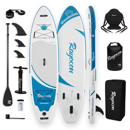 Inflatable Stand Up Paddle Board with Kayak Seat, 11'×34" Extra Wide 2-in-1 SUP, Ultra-Stable for Adults & Dog, 450lbs, Dual Chamber Pump, Fiberglass Paddle, Wild Bear Claw Polar Design Blue