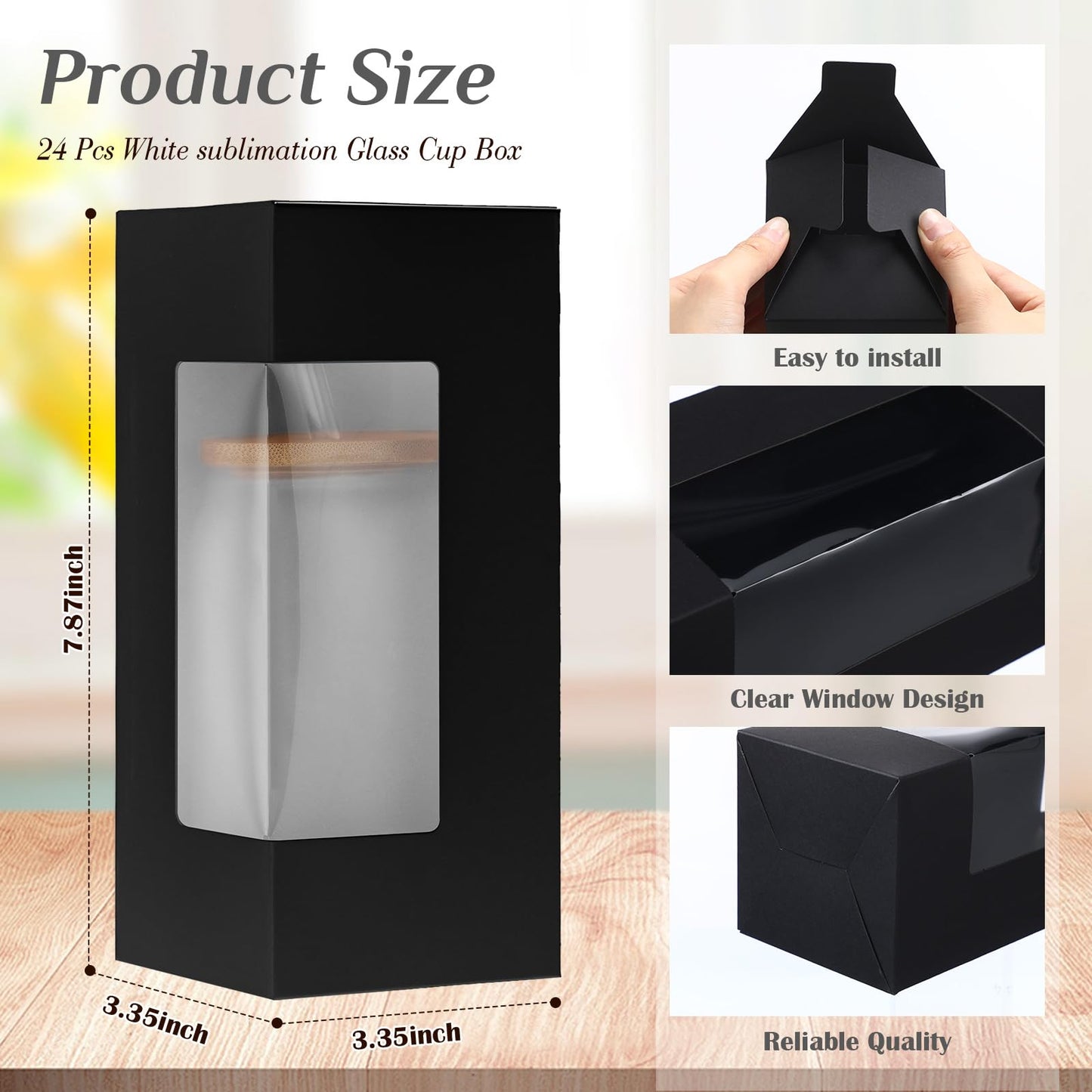 Honoson Tumbler Gift Box Valentine for Sublimation Glass Cup Shipping Gift Boxes for Packaging Exhibition Clear 12 16 20oz Drinking Cup Glasses Jars Mug Can Blank(Black,24 Pcs)