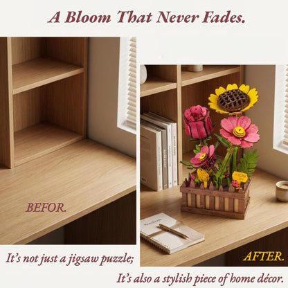 Gueiddi 3D Wooden Flower Puzzle for Adults, Wooden Wildflower Bouquet Model Building Kit, DIY Artificial Floral Stem for Home Decor, Unique Birthday for Women, Mom & Teens
