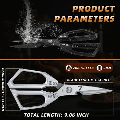 Ethyxe Kitchen Scissors Set - Heavy Duty Japanese Style, Dishwasher Safe, All Purpose Meat Cutting Shears, Sharp Food Scissors for Chicken Bones, Turkey, Fish & Vegetables