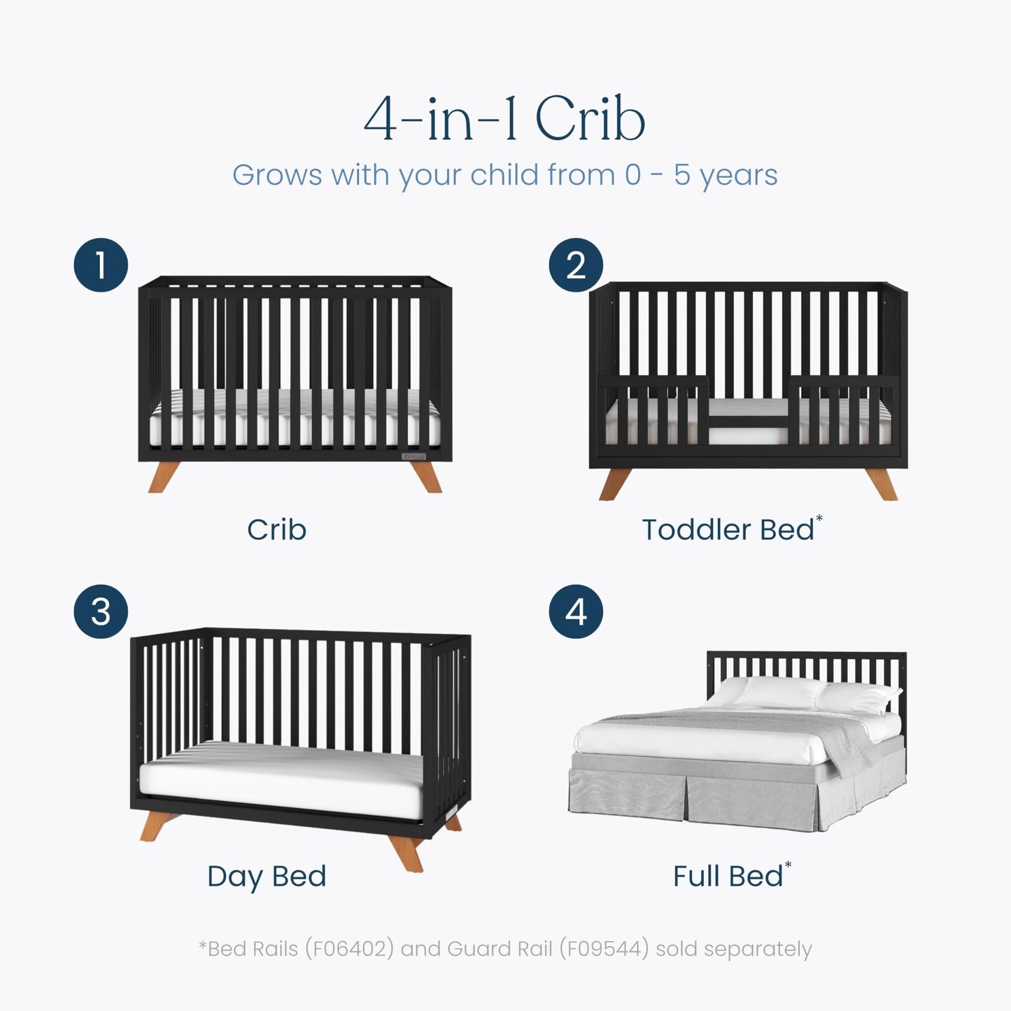 Child Craft SOHO 4-in-1 Convertible Crib, Baby Crib Converts to Day Bed, Toddler Bed and Full Size Bed, 3 Adjustable Mattress Positions, Non-Toxic, Baby Safe Finish (Ebony)