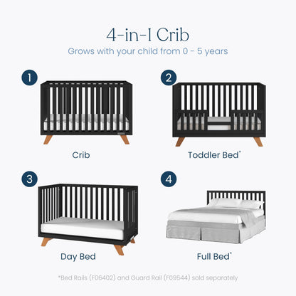 Child Craft SOHO 4-in-1 Convertible Crib, Baby Crib Converts to Day Bed, Toddler Bed and Full Size Bed, 3 Adjustable Mattress Positions, Non-Toxic, Baby Safe Finish (Ebony)