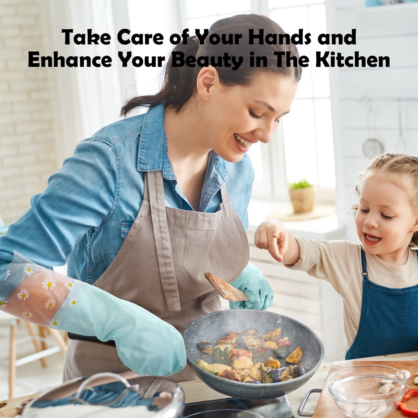 KAQ Reusable Rubber Cleaning Gloves for Dishwashing: 3 Pairs Latex Free Household Kitchen Gloves for Washing Dishes