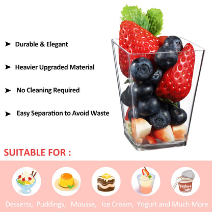 Eupako 160 Pack 5 OZ Plastic Mini Dessert Cups - Clear Small Parfait Cups, Square Appetizer Cups for Fruit, Pudding, Mousse, Ice Cream, Party, Wedding, Valentine's Day