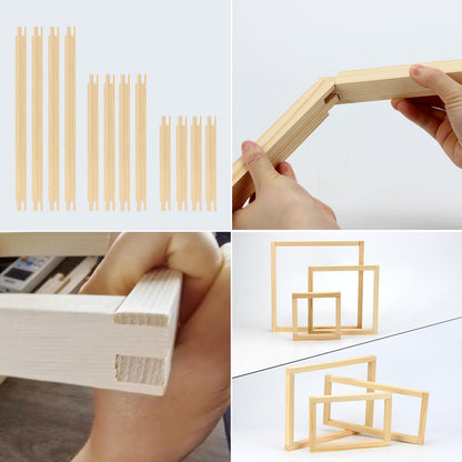 FMTYAOIU 6 Sets Stretcher Bars for Needlework 3 Sizes Wooden Canvas Splicing Stretcher Bars Set with 100 Pins for Crafts Needle Felting Embroidery Thread Frame Set