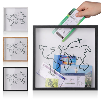 MUXIUNT Travel Adventure Archive Shadow Box for Memories,8&12Inch Concert Travel Ticket Stub Memory Top Loading Shadow Keepsake Box with Slot On Top,Life in a Shadow Box Travel Frame (Black, 12x12)